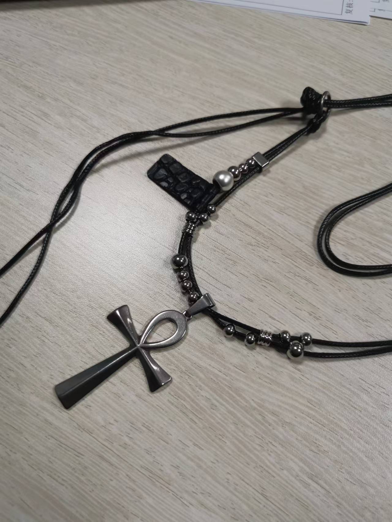 Wholesale Leather Cord Titanium Steel Necklaces